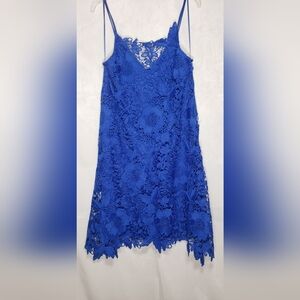 Zara Collection Blue with Lace Overlay Spaghetti Strap Midi Dress Size Small EUC